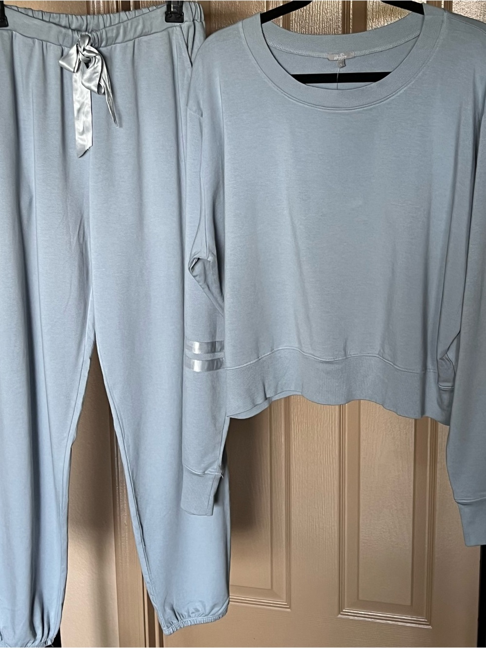 Harlow Light Blue Satin-Trim Lounge Set